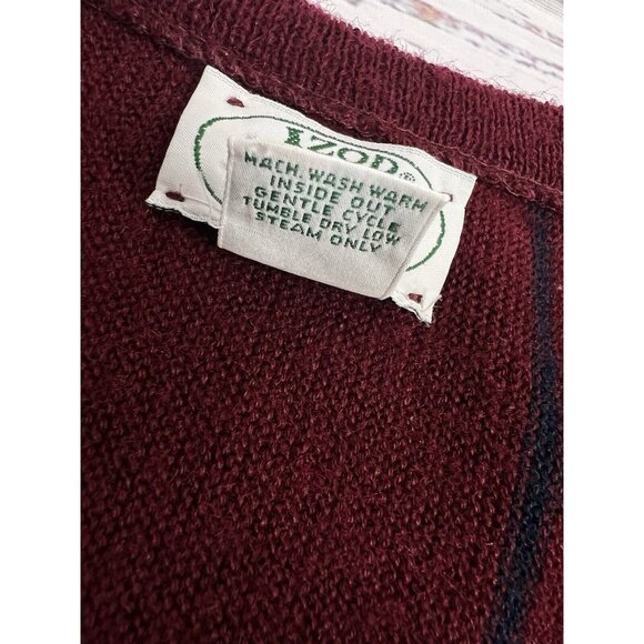 Izod Lacoste Sweater Men's L Burgundy V-Neck Orlon Acrylic Made in USA Preppy - Picture 11 of 11